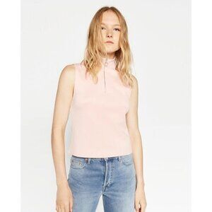 Zara Zippered Turtleneck Collar Sleeveless Top • Light Baby Pink • M Medium